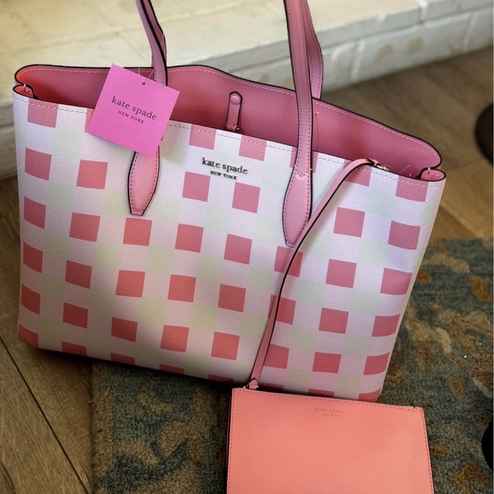 Kate Spade Large Pink Gingham Tote NEW W TAGS